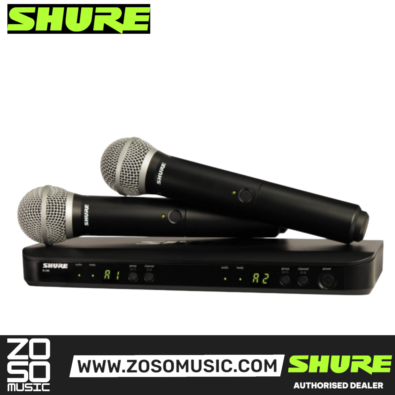 Shure BLX288/SM58 Dual Channel Handheld Wireless Microphone System, BLX88 Dual-channel Wireless Receiver & (2) BLX2/SM58 Handheld Transmitters with Free Gator GM-DUALW Dual Wireless System Ba, SHURE, WIRELESS MICROPHONE SYSTEM, shure-wireless-microphone-system-blx288-sm58, ZOSO MUSIC SDN BHD