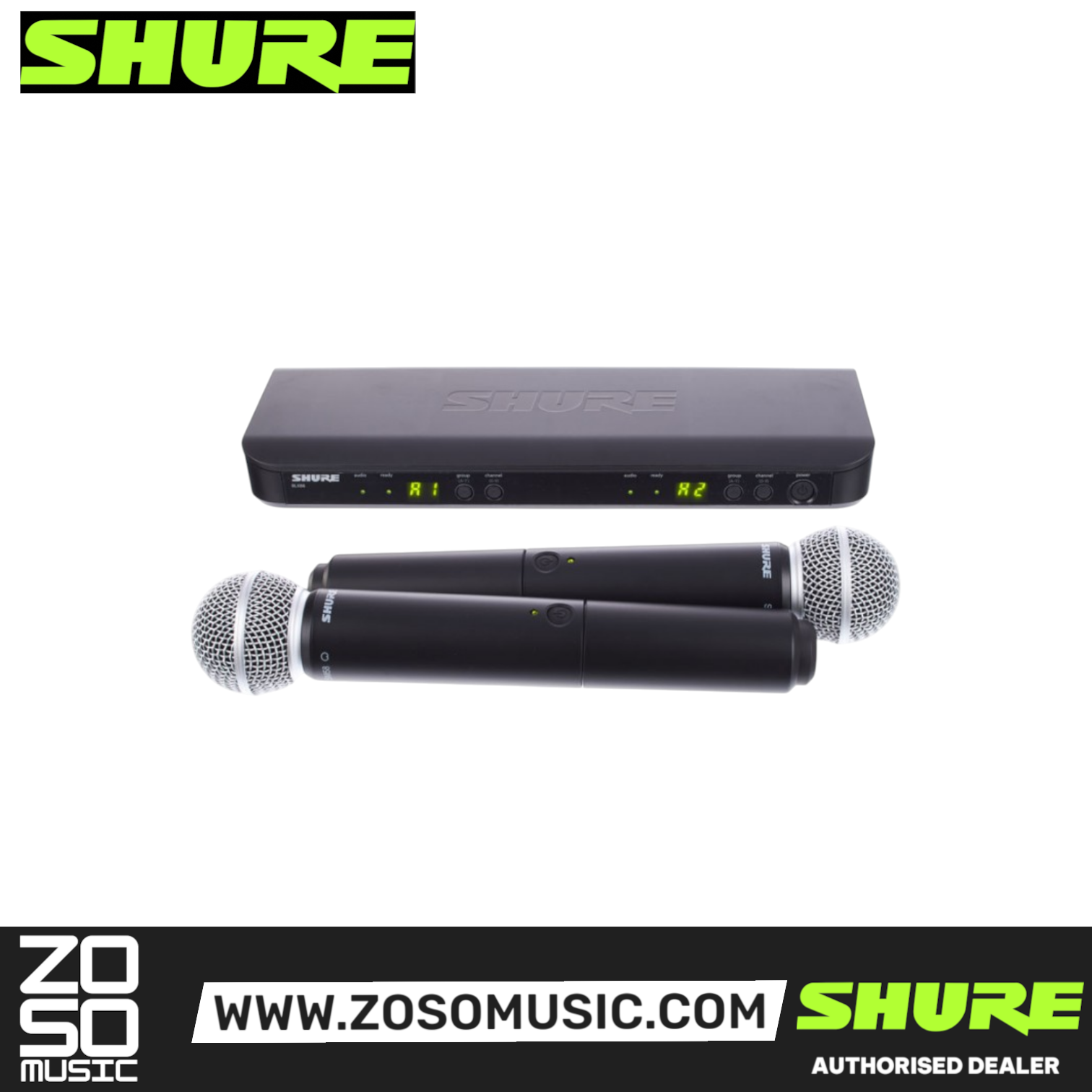 Shure BLX288/SM58 Dual Channel Handheld Wireless Microphone System, BLX88 Dual-channel Wireless Receiver & (2) BLX2/SM58 Handheld Transmitters with Free Gator GM-DUALW Dual Wireless System Ba, SHURE, WIRELESS MICROPHONE SYSTEM, shure-wireless-microphone-system-blx288-sm58, ZOSO MUSIC SDN BHD
