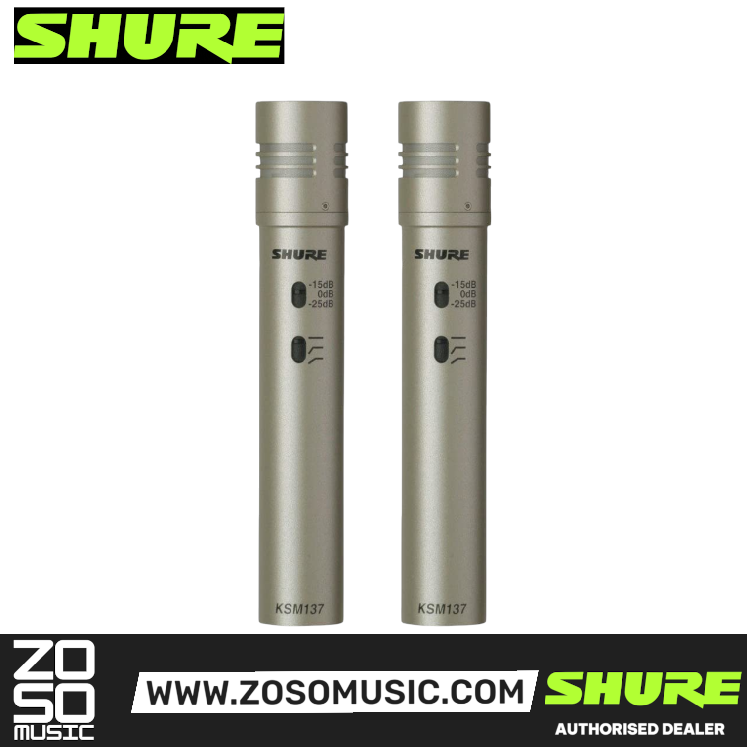 Shure KSM137/SL STEREO Cardioid Condenser Instrument Microphone - Stereo Pair (KSM137-SL / KSM137SL / KSM137 SL), SHURE, MICROPHONE, shure-microphone-ksm137-slstereo, ZOSO MUSIC SDN BHD