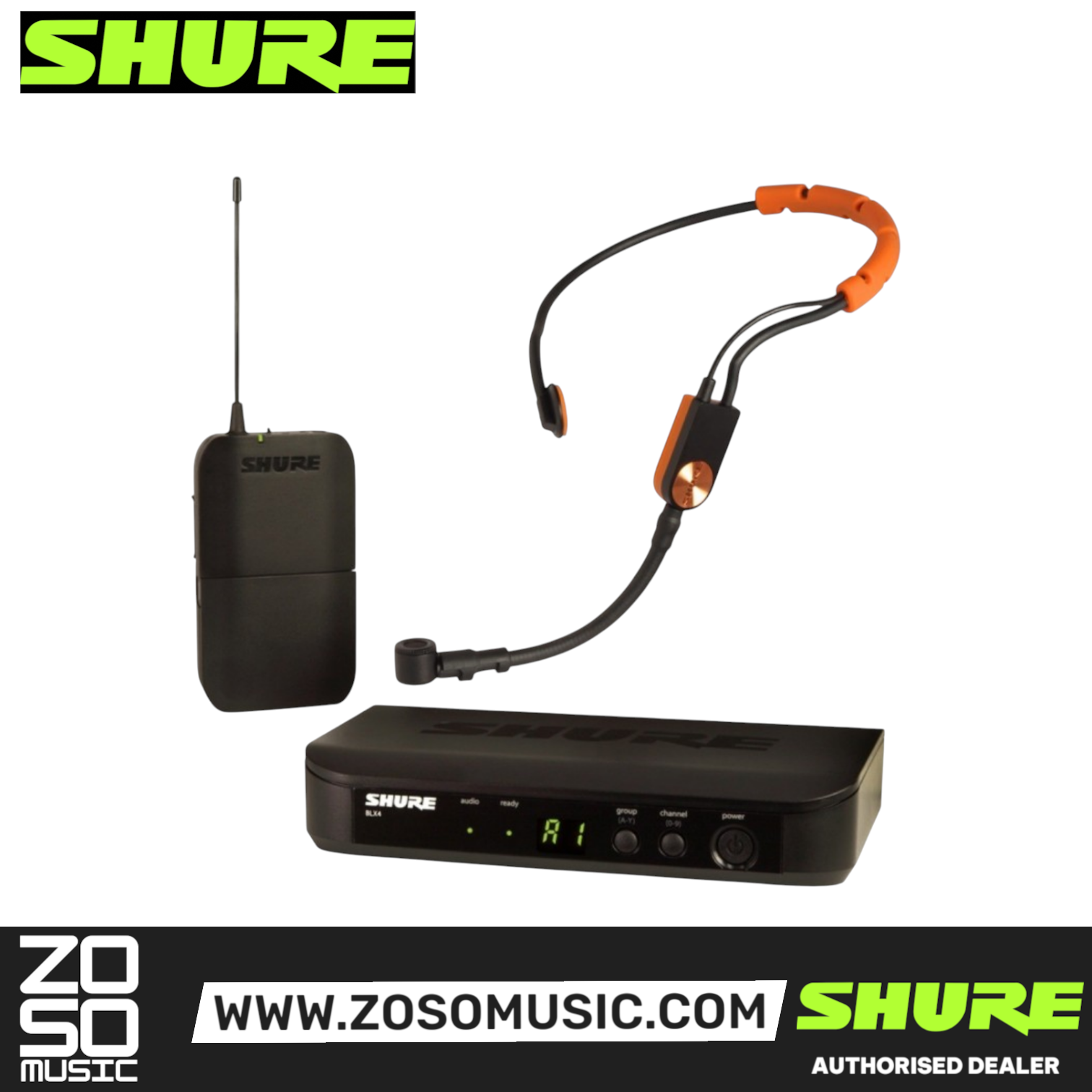 Shure BLX14/SM31 Wireless Fitness Headset System, BLX4 Receiver, BLX1 Bodypack Transmitter & SM31 Cardioid Condenser Microphone with Free Gator GM-1W Wireless Bag, SHURE, WIRELESS MICROPHONE SYSTEM, shure-wireless-microphone-system-blx14-sm31, ZOSO MUSIC SDN BHD