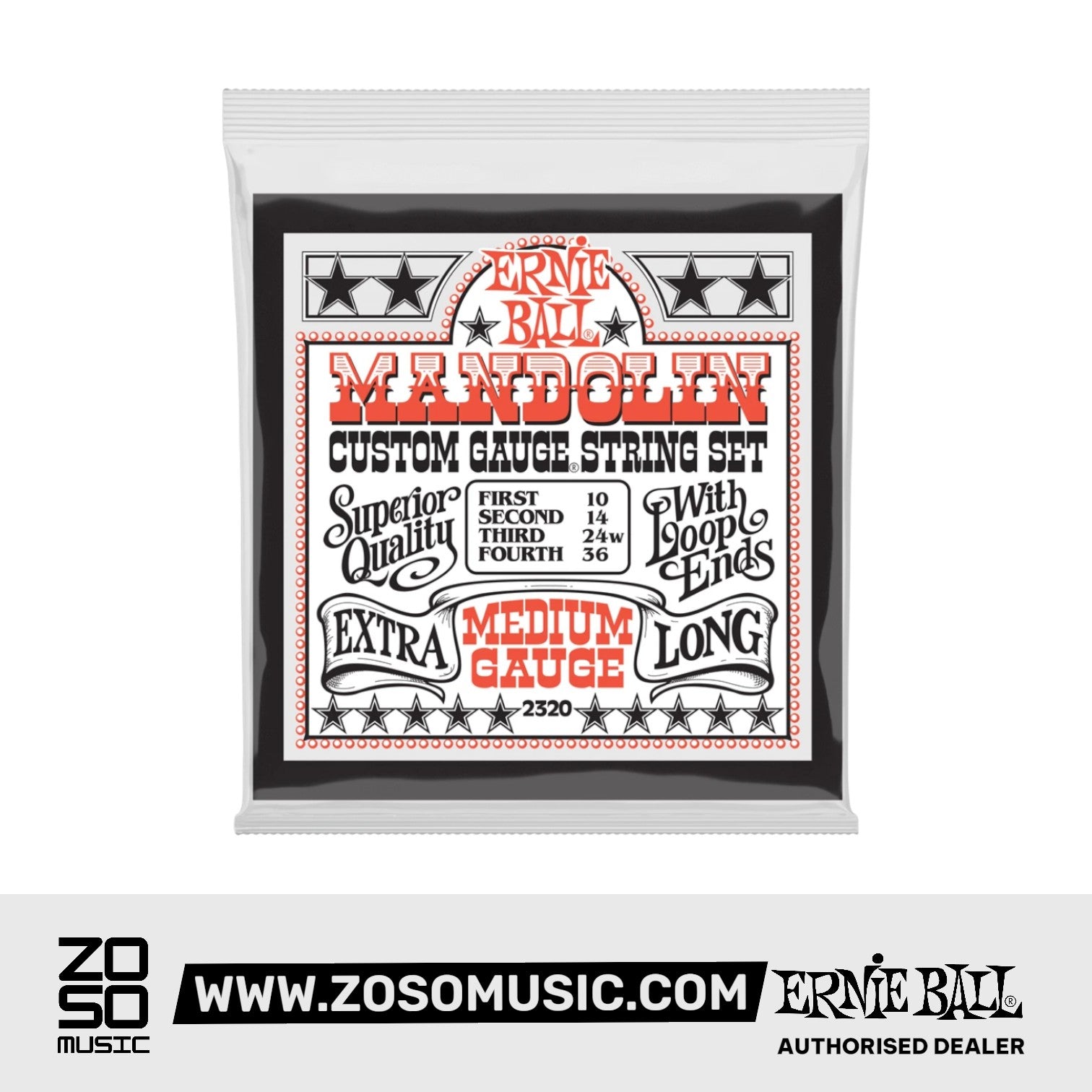ERNIE BALL 2320 LOOP END MANDOLIN STRINGS 10-36 - MEDIUM GAUGE | ERNIE BALL , Zoso Music