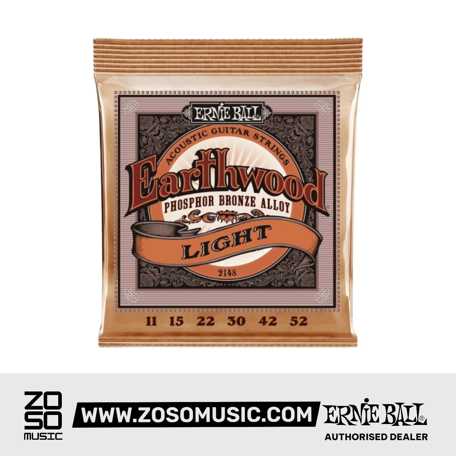 ERNIE BALL EB2148  EARTHWOOD PHOSPHOR BRONZE ALLOY LIGHT 11-52 ACOUSTIC GUITAR STRING SET | ERNIE BALL , Zoso Music