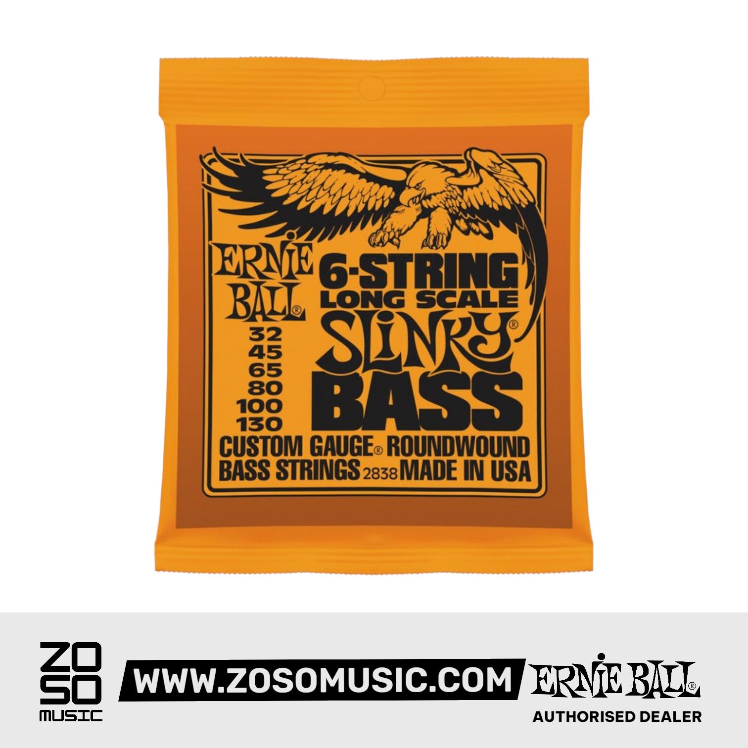 ERNIE BALL 2838 SLINKY ROUNDWOUND 6-STRING ELECTRIC BASS STRING 32-130 | ERNIE BALL , Zoso Music