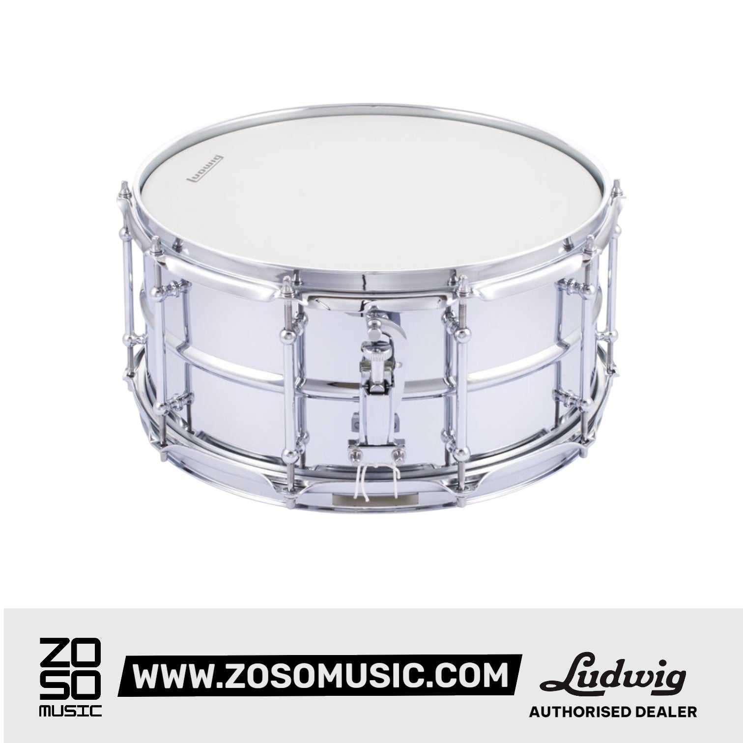 LUDWIG LW6514SL 6.5X14INCH SUPRALITE POLISHED STEEL SNARE DRUM, LUDWIG, SNARE DRUM, ludwig-world-percussion-l14-lw6514sldir, ZOSO MUSIC SDN BHD