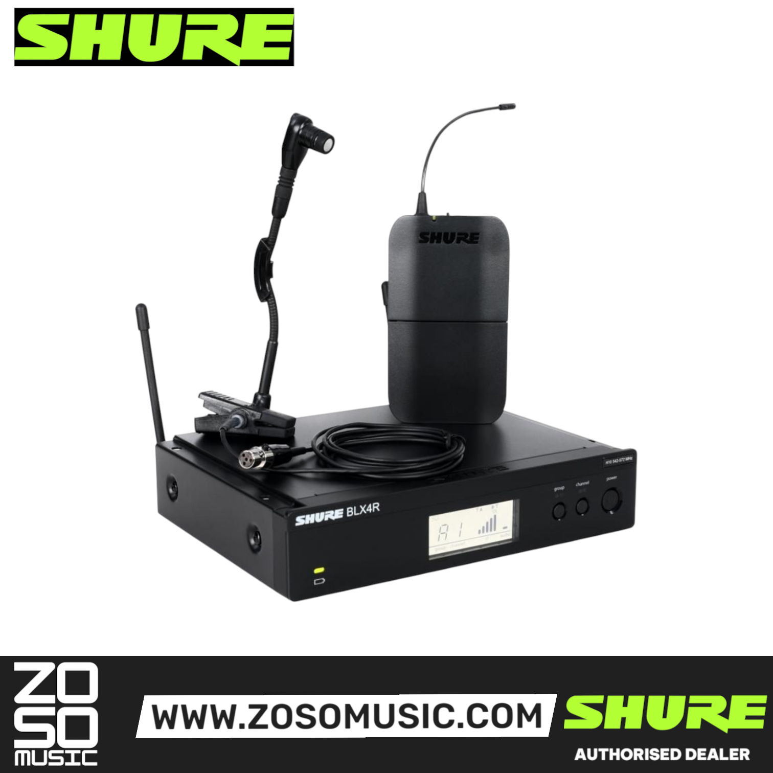 Shure BLX14R/B98 Instrument Wireless System, BLX4R Wireless Receiver, BLX1 Bodypack Transmitter & WB98H/C BETA 98 Clip-On Condenser Microphone, SHURE, WIRELESS MICROPHONE SYSTEM, shure-wireless-microphone-system-blx14r-b98, ZOSO MUSIC SDN BHD