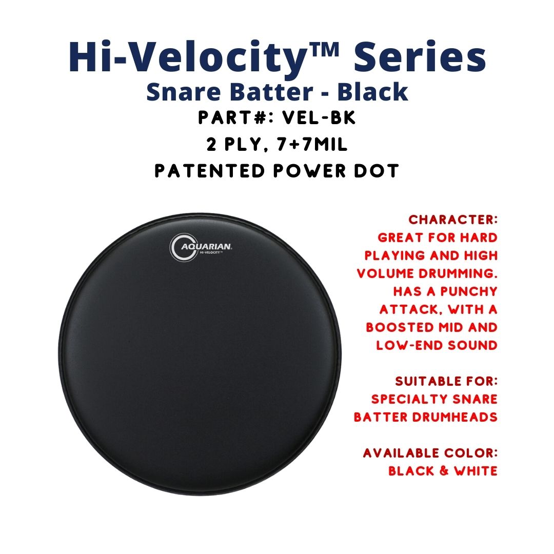 Aquarian VEL-BK Hi Velocity Texture Coated Black 2ply 7+7mil Snare Drum Head |  AQUARIAN |  DRUM HEAD |  Zoso Music