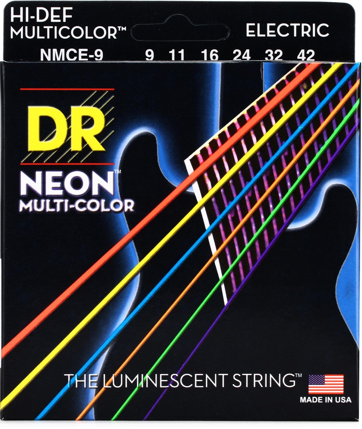 DR Strings NMCE-9 NEON Multi-Colour Coated Nickel Plated Electric Guitar Strings | Light (009 - 042)