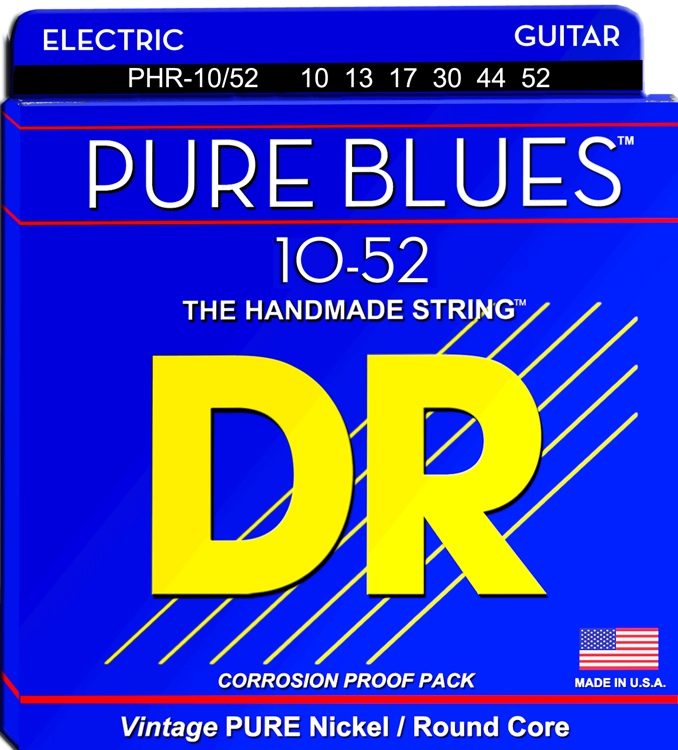 DR Strings PHR-10/52 PURE BLUES Pure Nickel Electric Guitar Strings | Medium / Heavy (010 - 052) |  DR STRINGS |  STRINGS-ELECTRIC GUITAR |  Zoso Music
