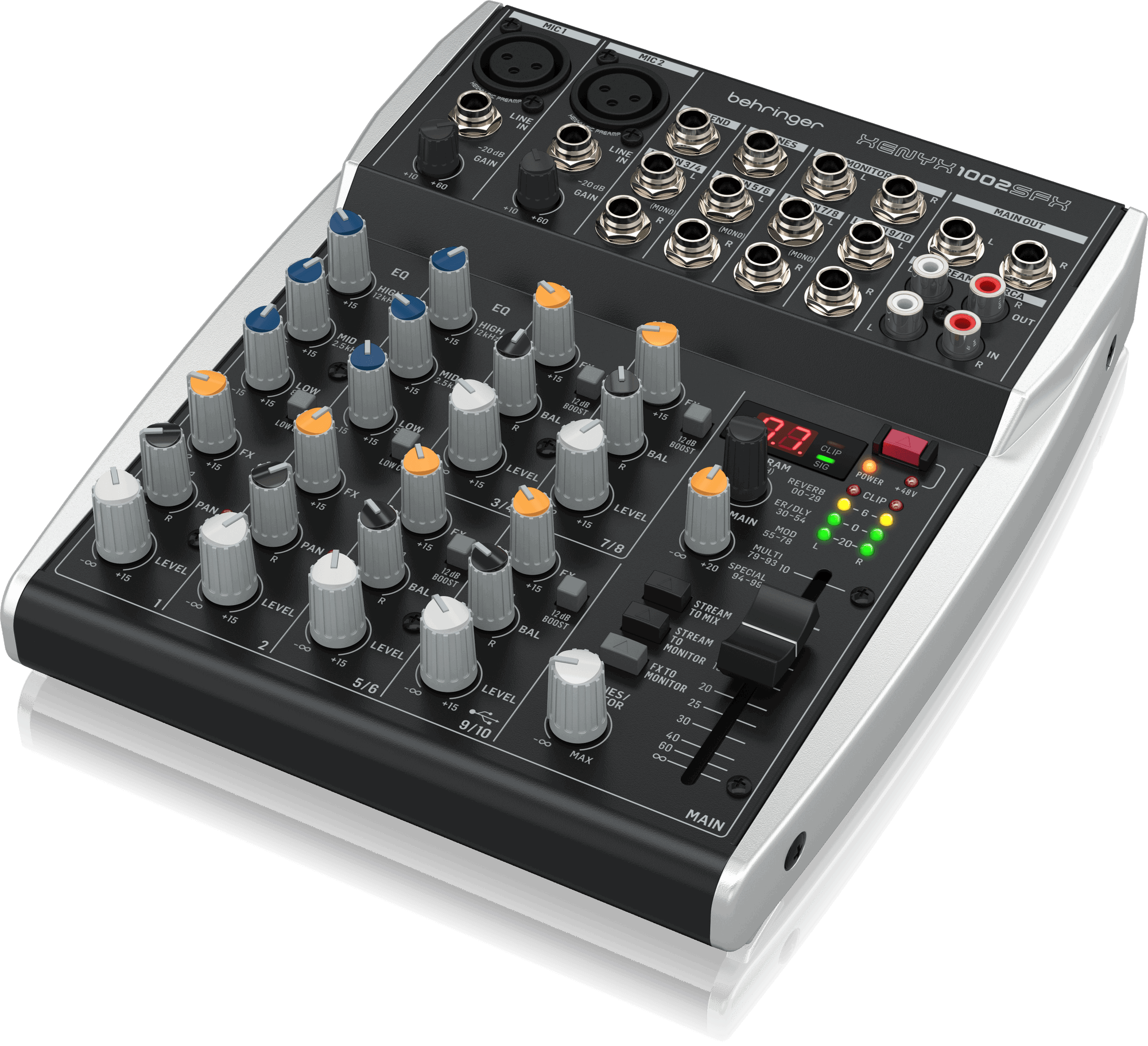 Behringer XENYX 1002SFX Premium Analog 10-Input Mixer with USB Audio Streaming Interface and Klark Teknik Effects