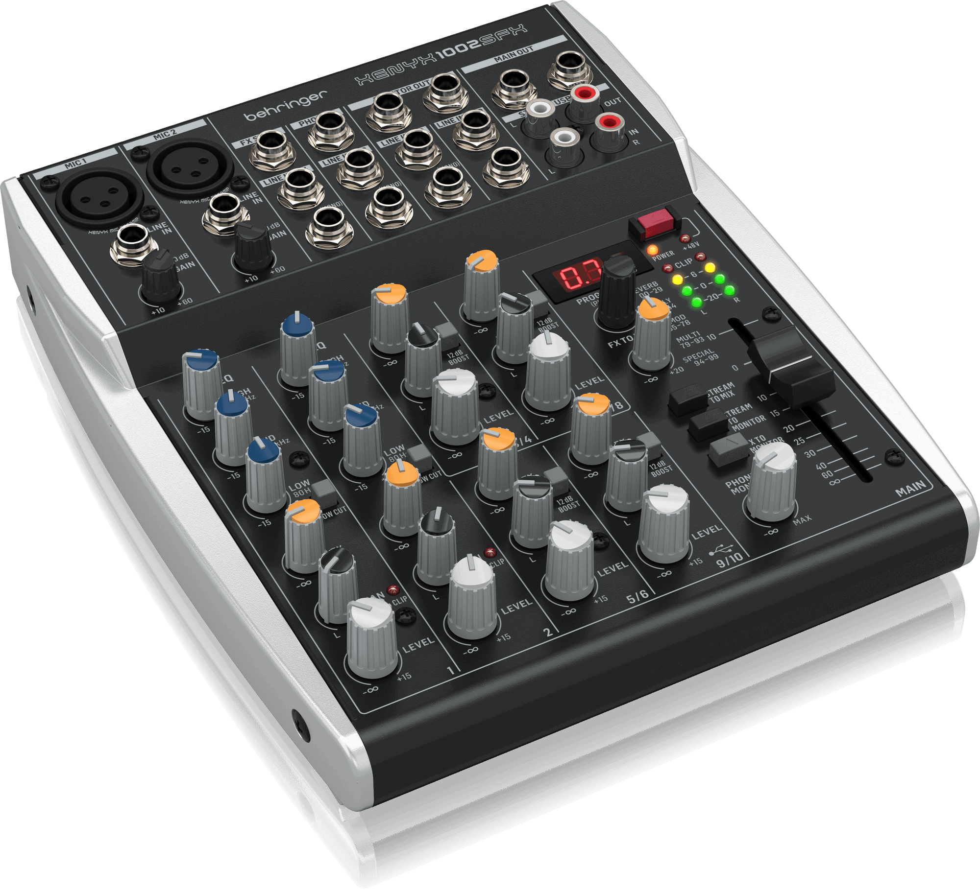 Behringer XENYX 1002SFX Premium Analog 10-Input Mixer with USB Audio Streaming Interface and Klark Teknik Effects
