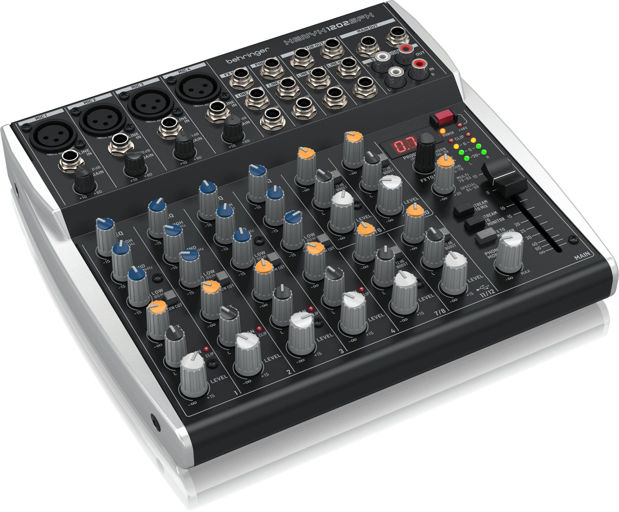 Behringer XENYX 1202SFX Premium Analog 12-Input Mixer with USB Audio Streaming Interface and Klark Teknik Effects