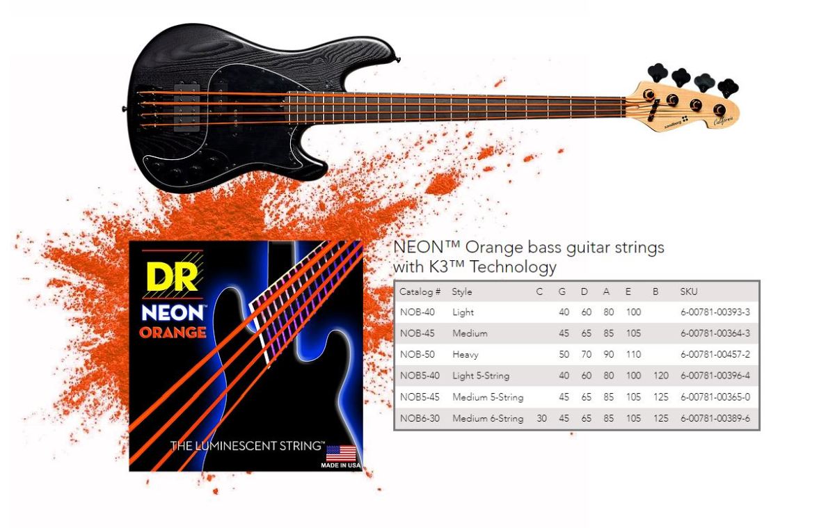 DR Strings NOB5-45 NEON Orange Coated Nickel Plated Bass Strings | 5-String Medium (045 - 125)