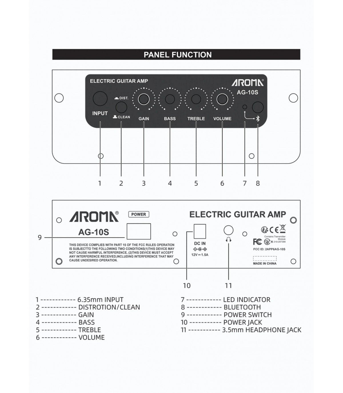 Aroma AG-10S 10W Electric Guitar Bluetooth Amplifier