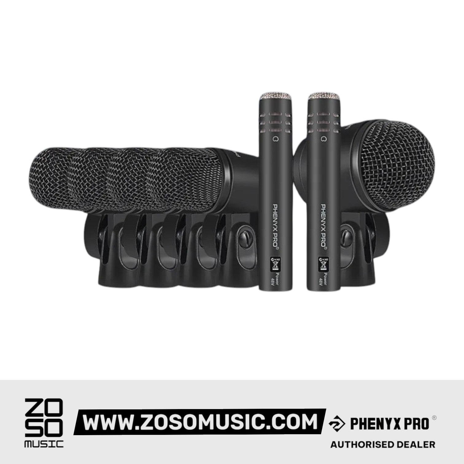 Phenyx Pro PTD-10 Drum Microphone Kit, Drum Mics 7-Pieces, Full Metal Wired Dynamic Drum Mic Set for Bass/Tom/Snare/Hi-hat Cymbals |  PHENYX PRO |  WIRELESS-ANTENNA |  Zoso Music