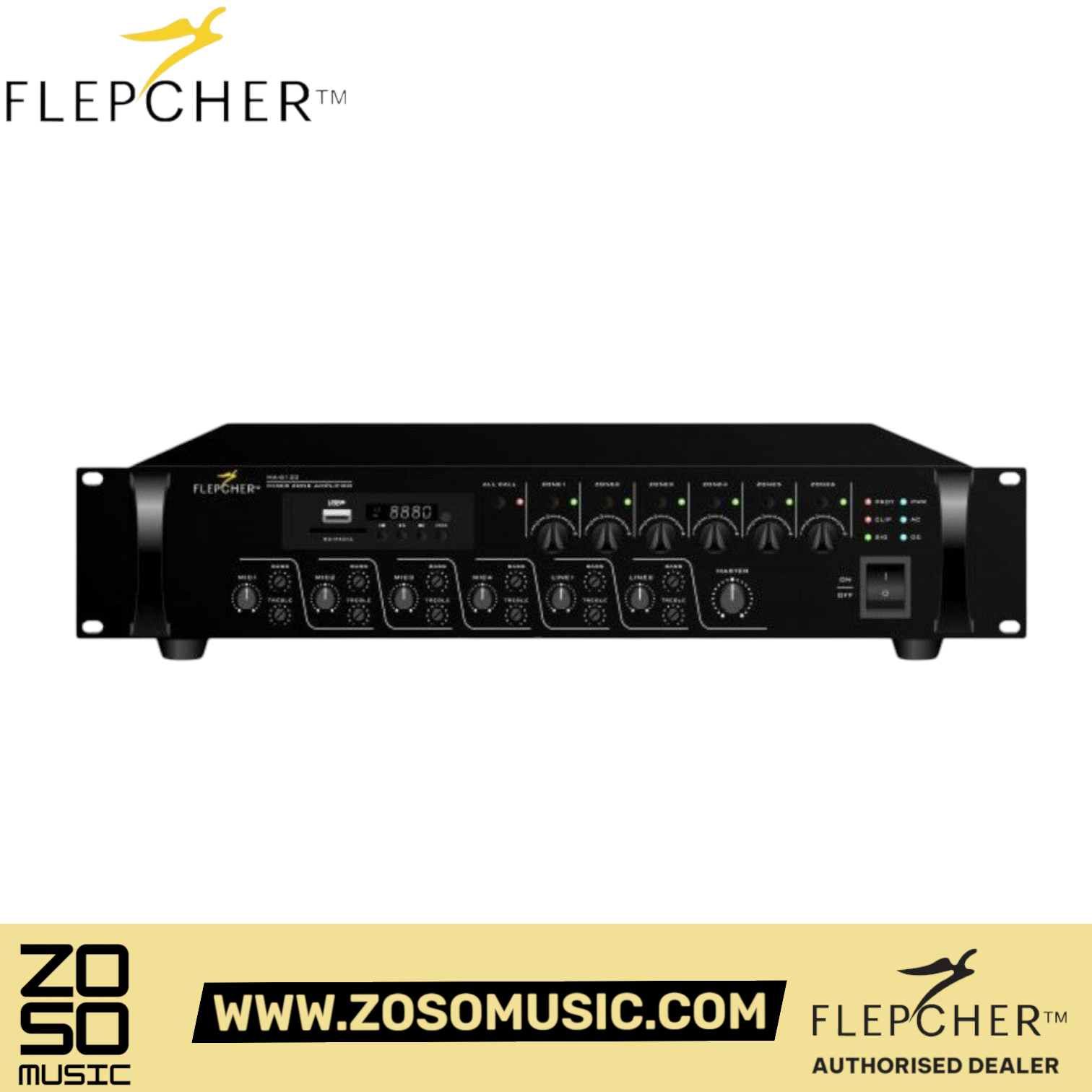 Flepcher 120W 6 Zones Mixer amplifier with MP3/Tuner/Bluetooth & Euro Block Connector | Zoso Music Sdn Bhd