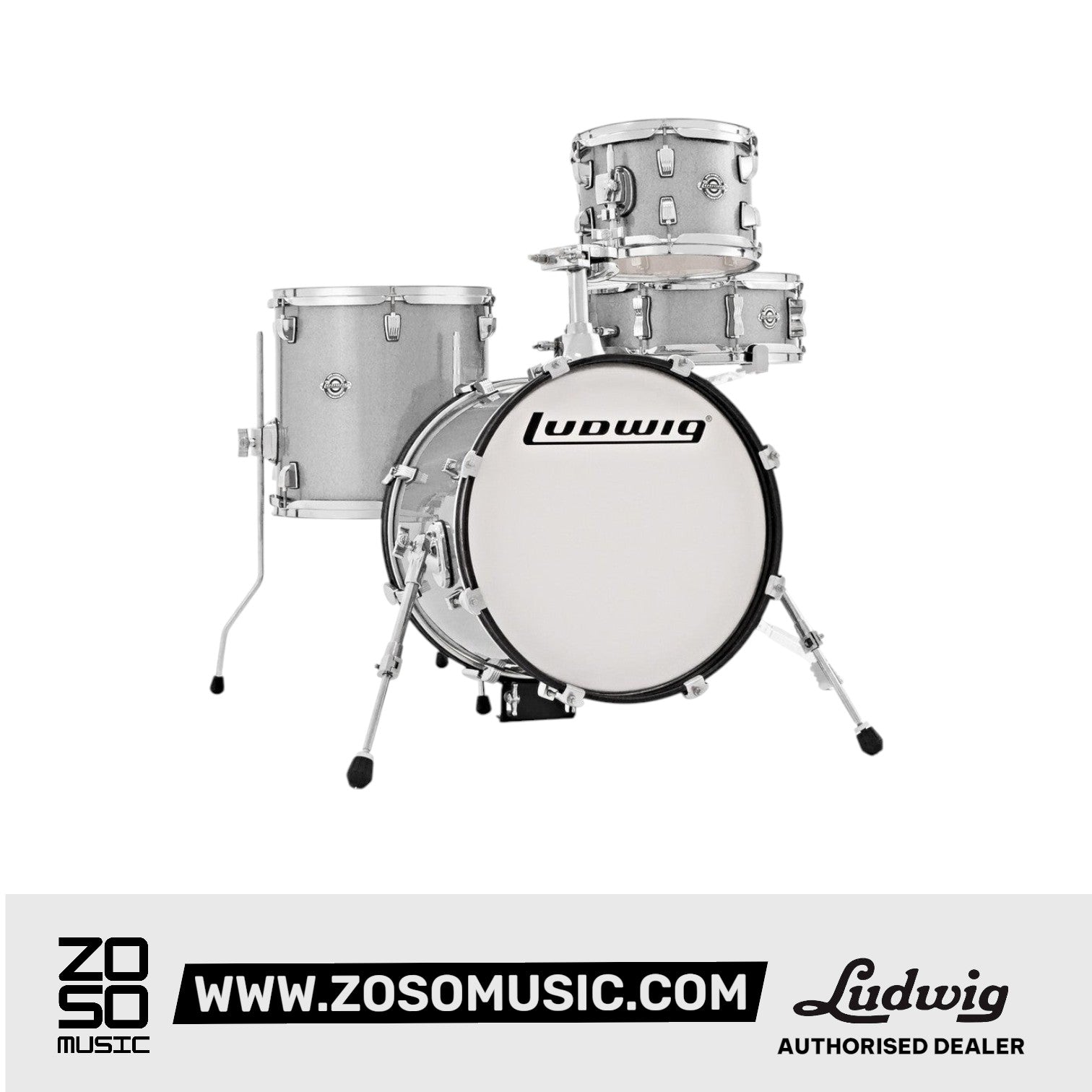 Ludwig LC179XX028DIR Breakbeats By Questlove 4-Piece Drum Kit w/ Bag, White Sparkle |  LUDWIG |  DRUM-ACOUSTIC |  Zoso Music