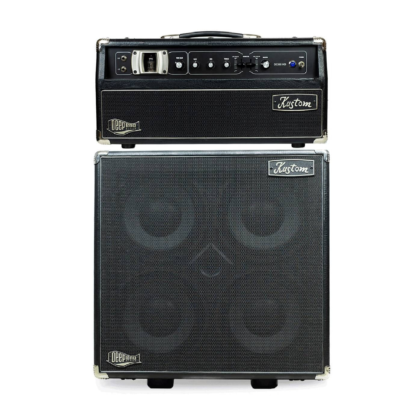 Kustom DE300HD + DE410H Deep End 300W Hybrid Tube Bass Amplifier Head with 400W Speaker Cabinet (4 x 10Inch Speakers)