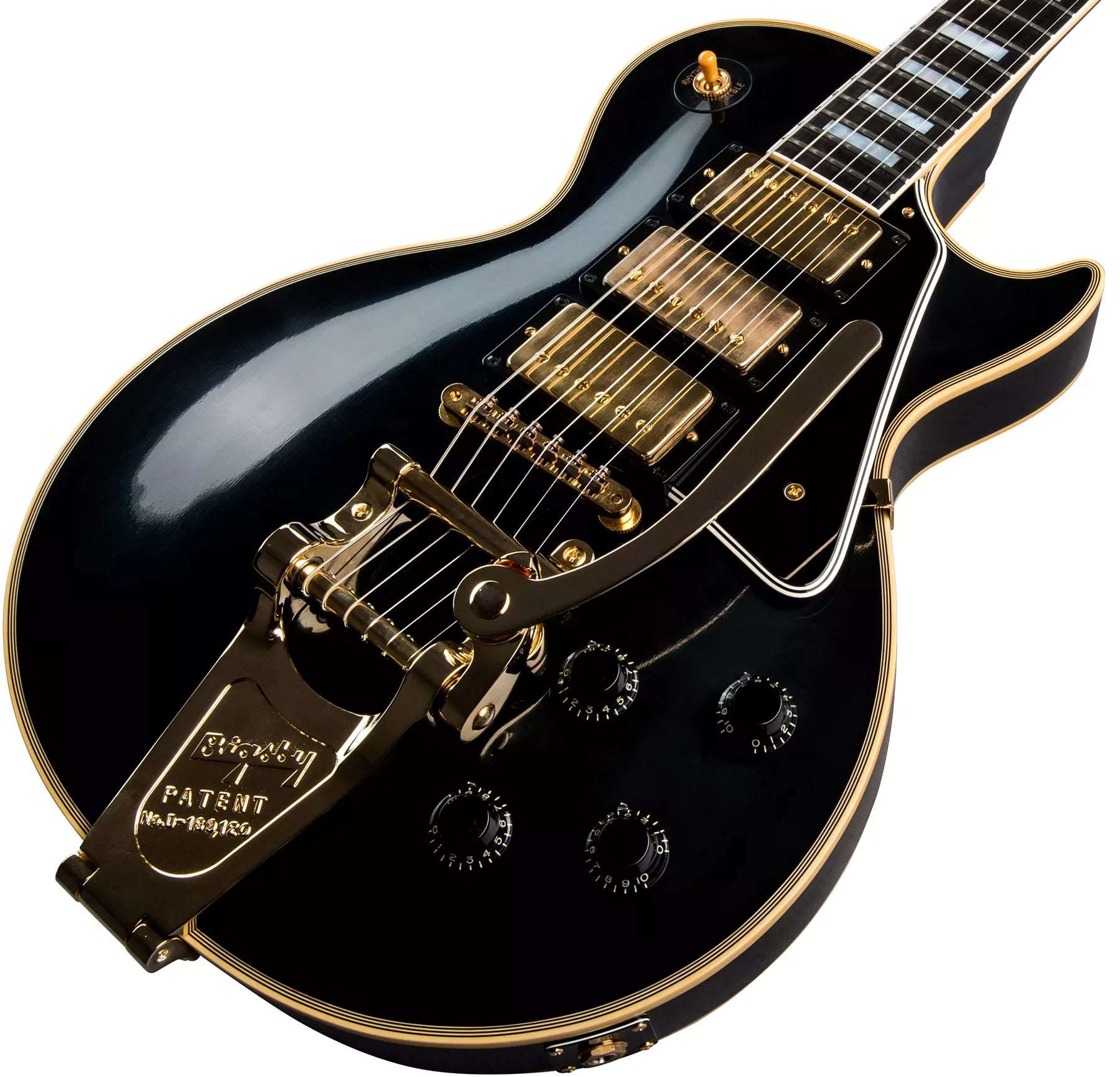 Gibson 1957 Les Paul Custom Reissue 3-Pickup Bigsby VOS Electric Guitar, Ebony (LPB357VOEBBG1)