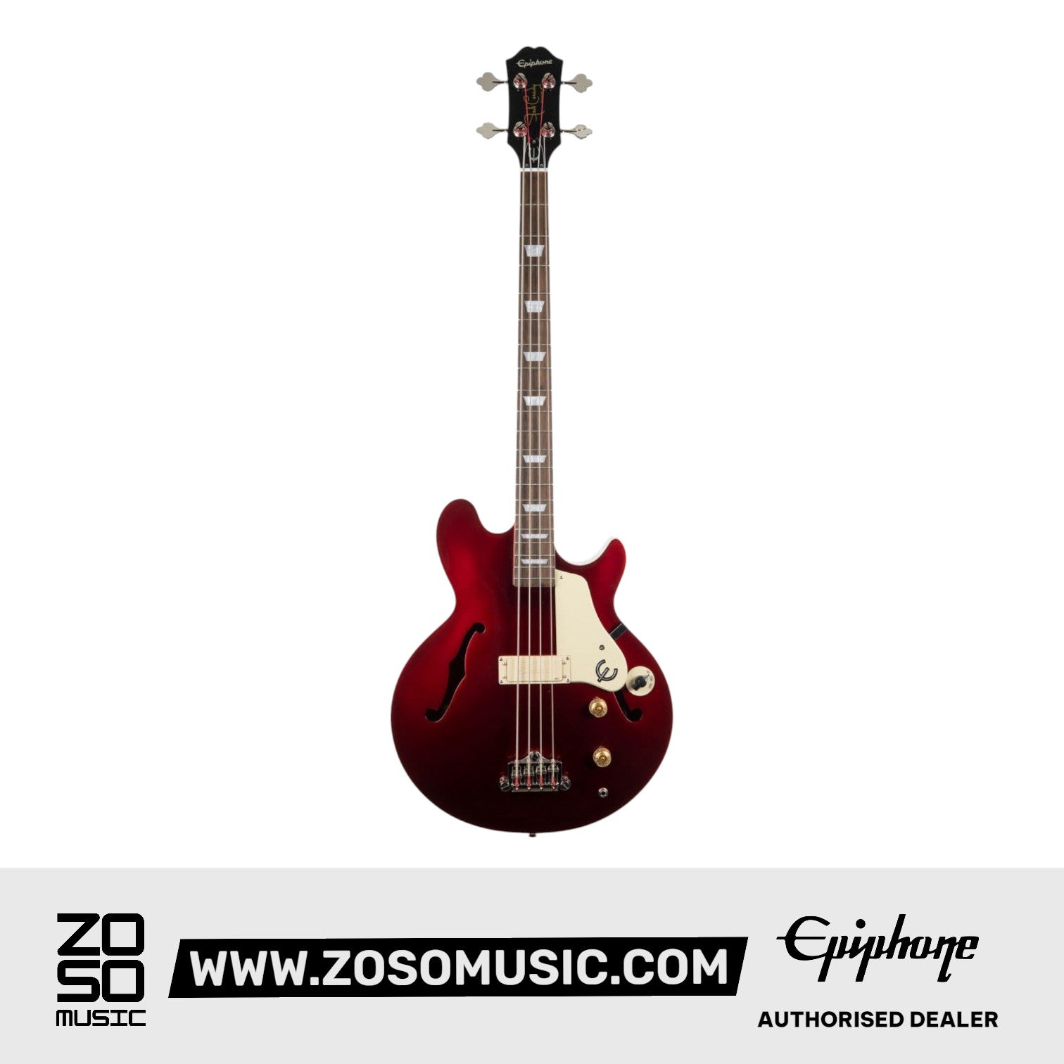 Epiphone EBJCSBUNH1 Jack Casady Semi Hollowbody Electric Bass - Sparkling Burgundy ( FREE Gator GBE-BASS Gig Bag ) |  EPIPHONE |  BASS GUITAR |  Zoso Music