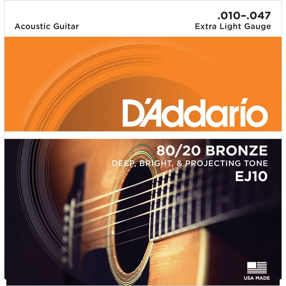 D'ADDARIO EJ10 80/20 BRONZE ACOUSTIC GUITAR STRINGS, EXTRA LIGHT (.010-.047) | D'ADDARIO , Zoso Music