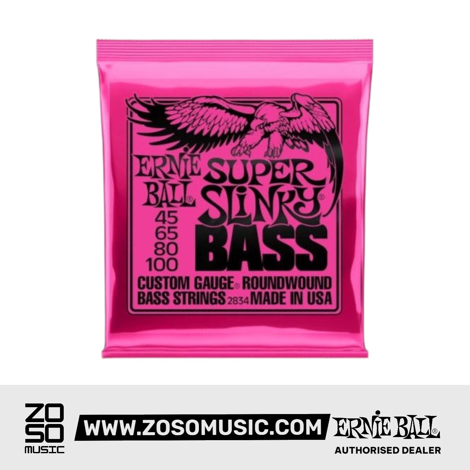 Ernie Ball P02834 Super Slinky Nickel Wound Electric Bass Strings, 45-100 Gauge | Zoso Music Sdn Bhd
