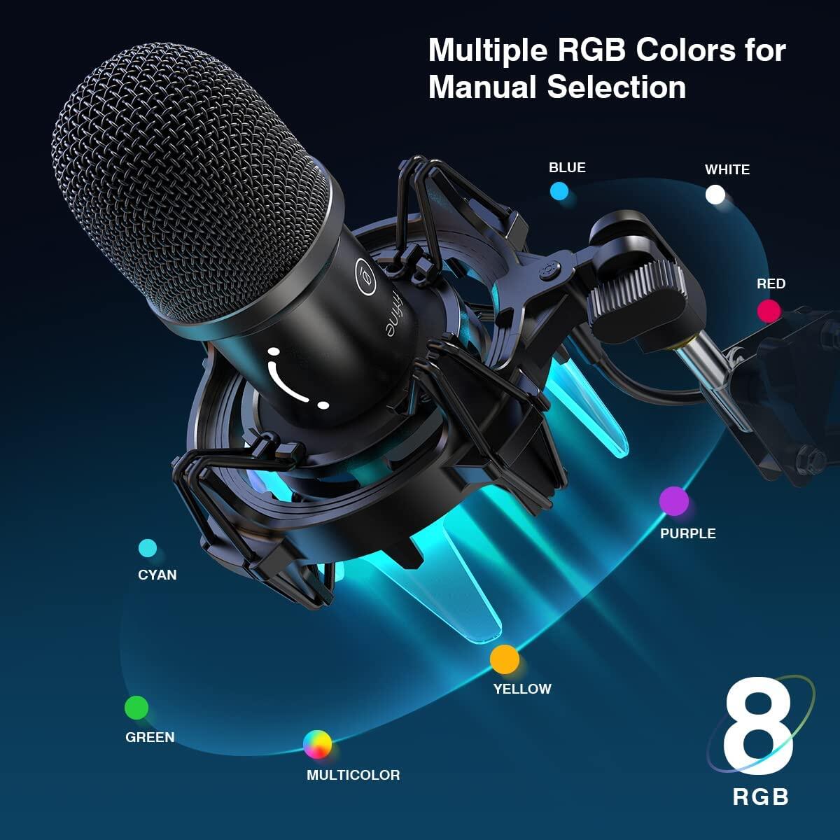 FIFINE K651 RGB USB Dynamic Microphone with Noise Cancelling & Mute Button, for Gaming, Streaming, Podcasting, Facebook, Youtube