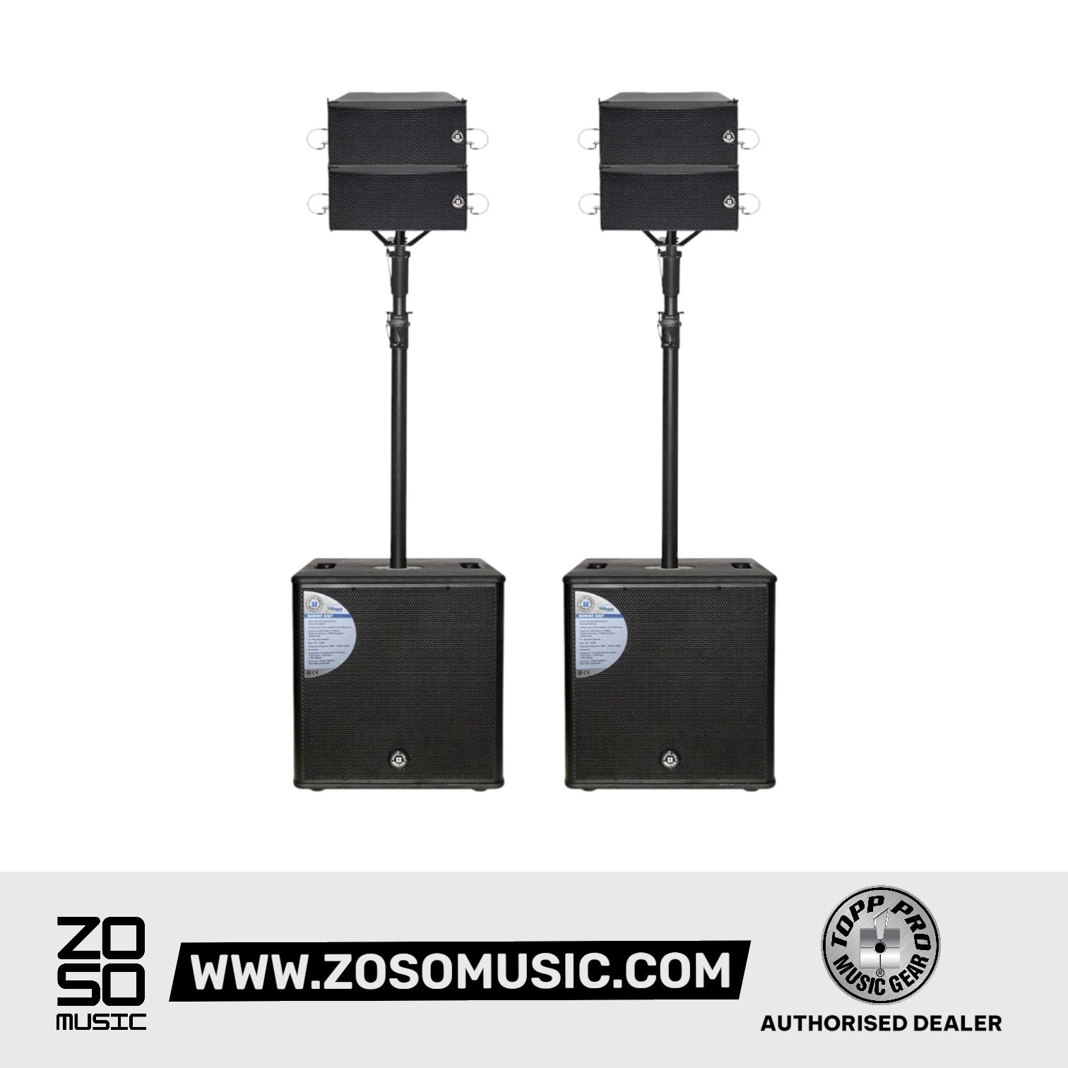 Topp Pro FLX 3 SYSTEM for 2 x FLX3, 1 x S12, Stack Bracket, Pole and Cable |  TOPP PRO |  POWERED SPEAKER |  Zoso Music