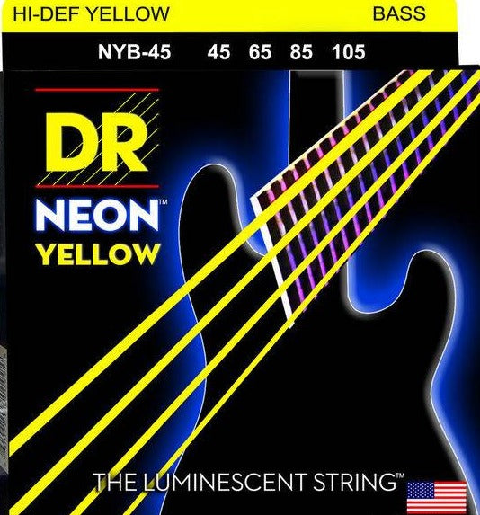 DR Strings NYB-45 NEON Yellow Coated Nickel Plated Bass Strings | 4-String Medium (045 - 105) |  DR STRINGS |  STRINGS-BASS GUITAR |  Zoso Music