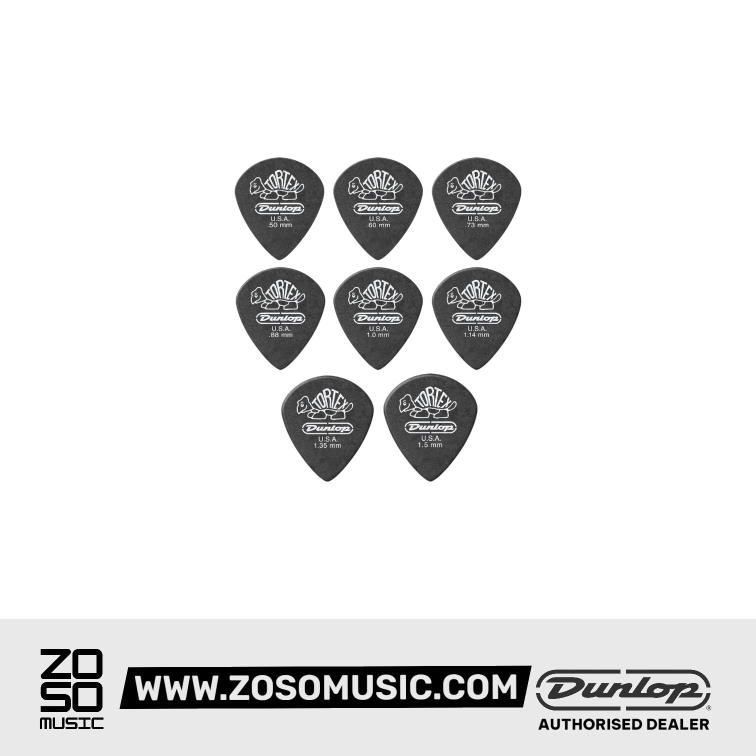 Jim Dunlop 482P Tortex Pitch Black Jazz III Guitar Picks | 0.50mm - 1.50mm