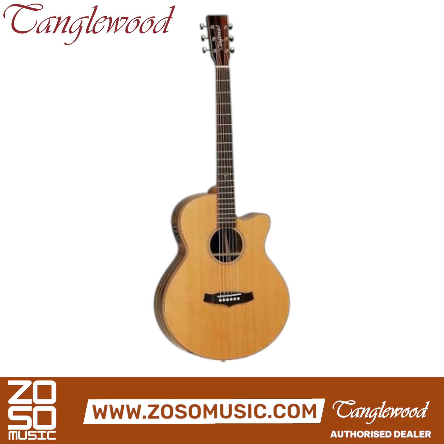 Zoso Music Tanglewood Java Series super folk acoustic-electric guitar with solid cedar top and natural gloss finish