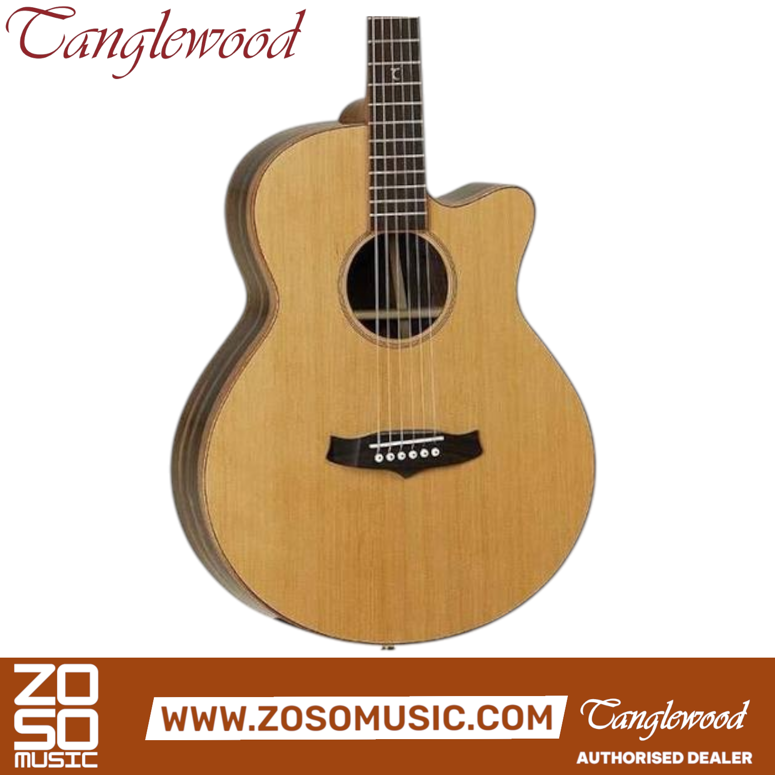 Zoso Music Tanglewood Java Series super folk acoustic-electric guitar with solid cedar top and natural gloss finish