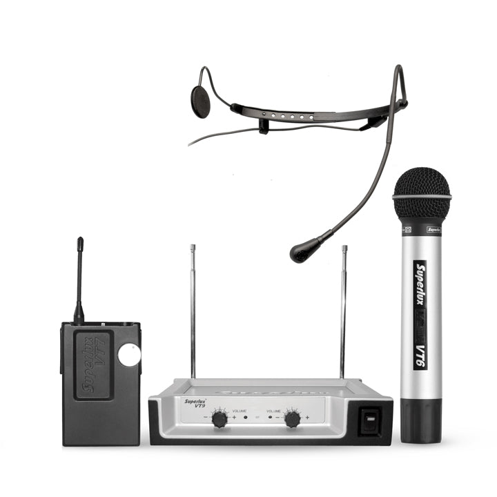 Superlux VT967/10B VHF Wireless microphone set,
w/ hand held mic x 1 w/headwore mic x 1