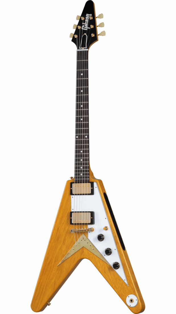 Gibson 1958 Korina Flying V White Pickguard Electric Guitar, Natural (58KFVVOGH1)