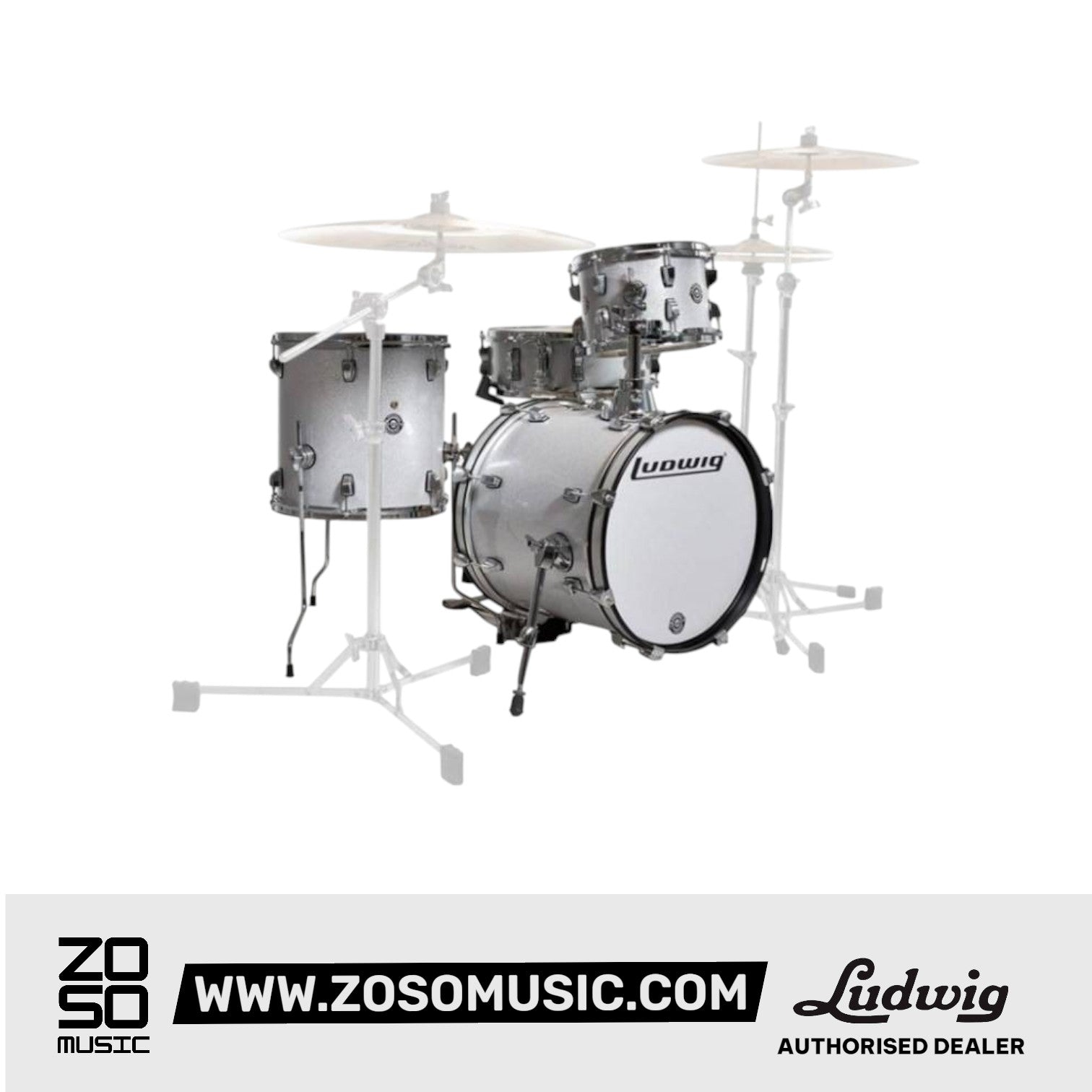 Ludwig LC179XX028DIR Breakbeats By Questlove 4-Piece Drum Kit w/ Bag, White Sparkle |  LUDWIG |  DRUM-ACOUSTIC |  Zoso Music