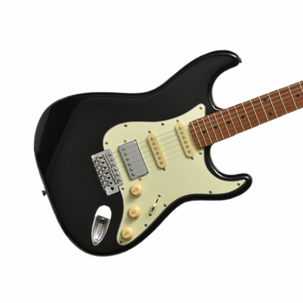 Bacchus Bst-2-rsm/m-blk Universe Series Roasted Maple Electric Guitar, Black With Bag