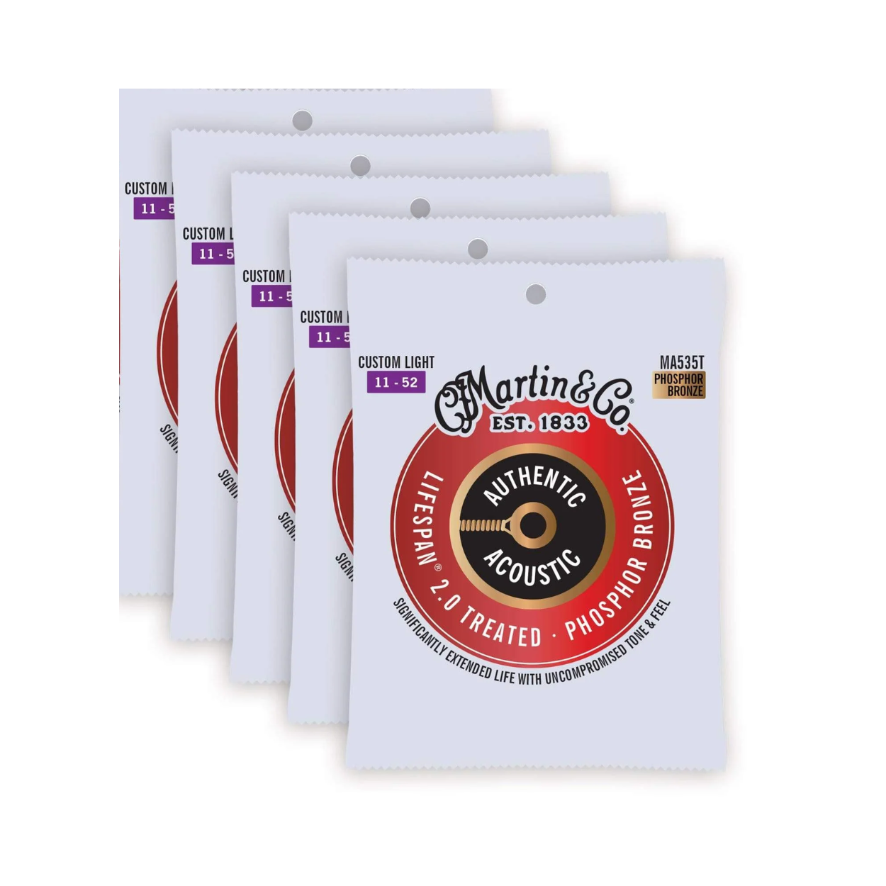 Martin MA535T 5-Pack | 011-052 | Authentic Lifespan | Treated Phosphor Bronze Acoustic Guitar Strings | Custom Light |  MARTIN |  STRINGS-ACOUSTIC GUITAR |  Zoso Music
