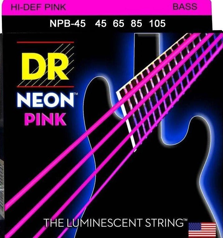 DR Strings NPB-45 NEON Pink Coated Nickel Plated Bass Strings | 4-String Medium (045 - 105)