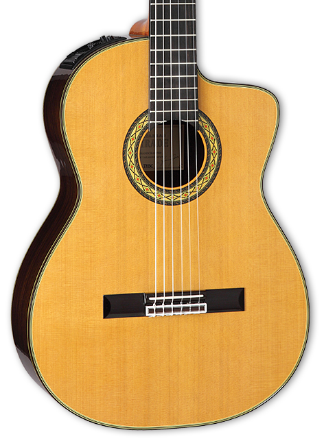 TAKAMINE HIRADE TH5C CLASSICAL GUITAR w/CUTAWAY SOLID CEDAR TOP, w/HARD CASE