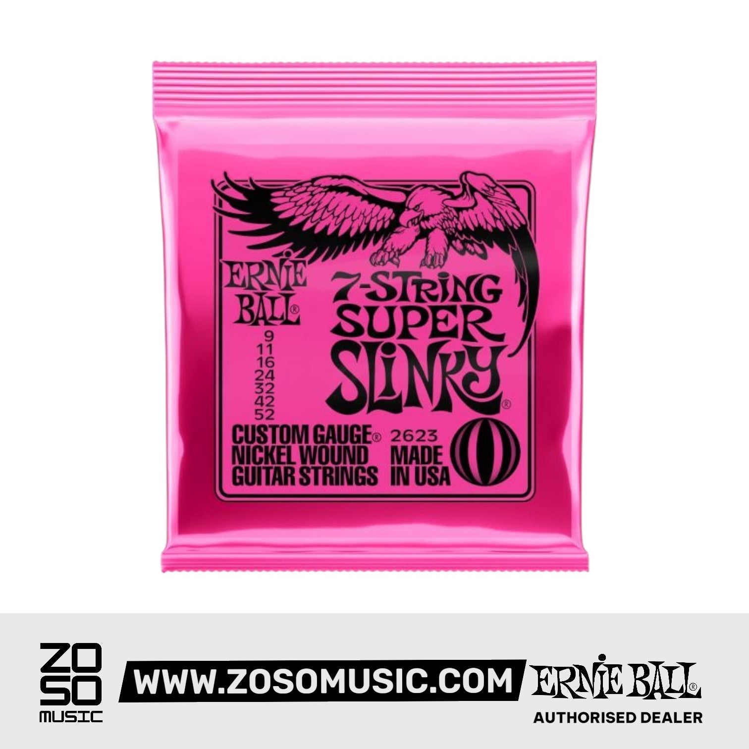 Ernie Ball Super Slinky 7-String Nickel Wound Electric Guitar Strings, 9-52 | Zoso Music Sdn Bhd
