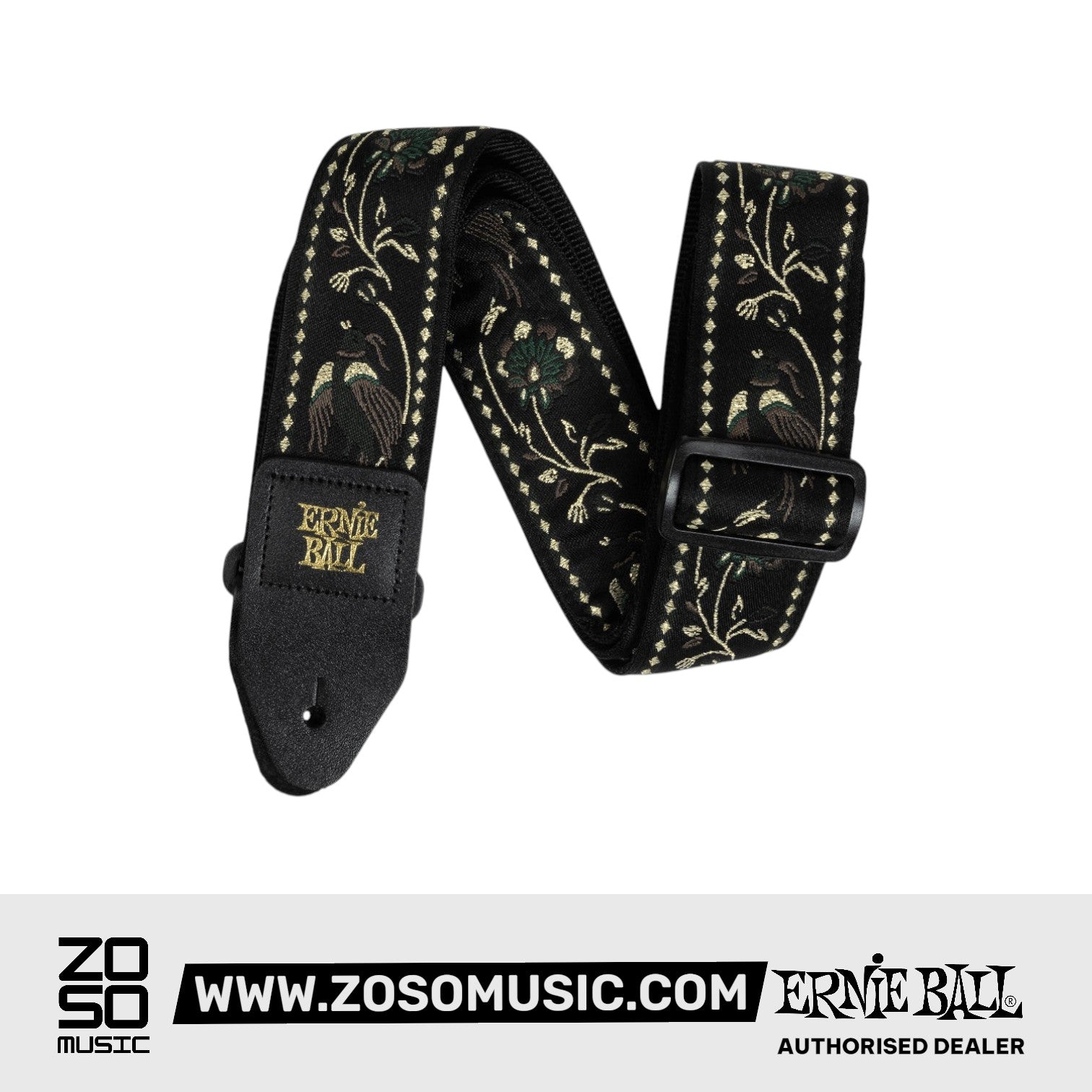 Ernie Ball P05372 Classic Jacquard Guitar Strap, Black Pleasant Pheasant | Zoso Music Sdn Bhd