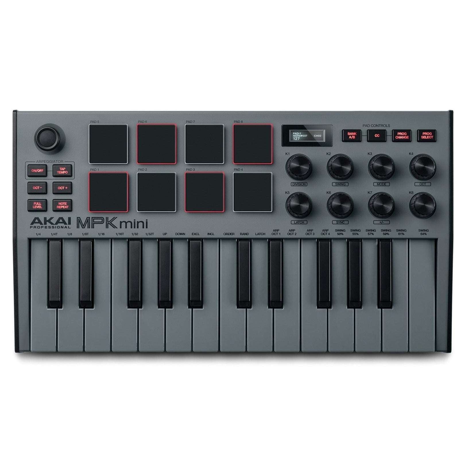 Akai MPK Mini Mk3 Compact Keyboard Controller, Grey Zoso Music