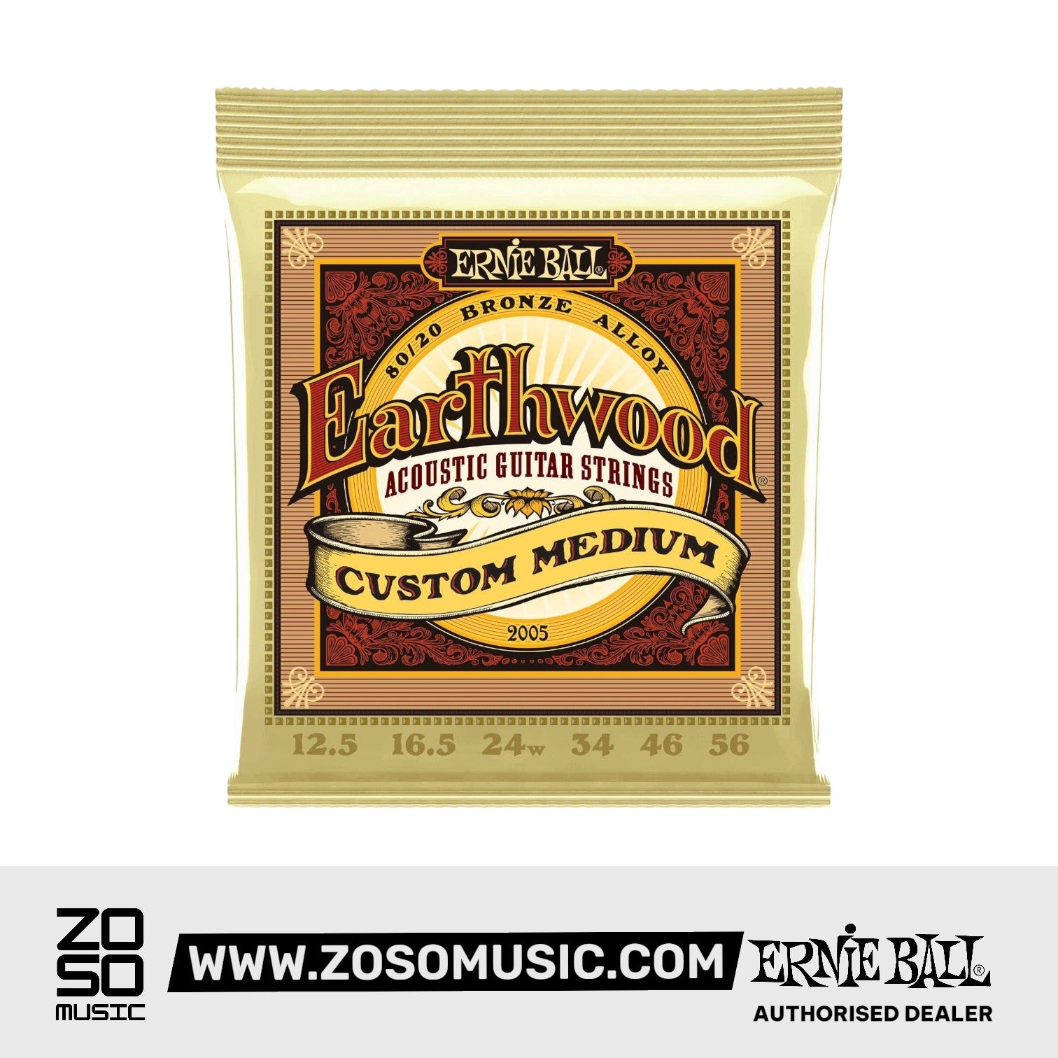 Ernie Ball Earthwood Medium 80/20 Bronze Acoustic Guitar Strings, 12.5-56 | Zoso Music Sdn Bhd