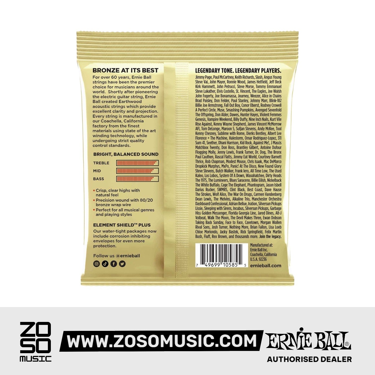 Ernie Ball Earthwood Light 80/20 Bronze Acoustic Guitar Strings, 11.5-54