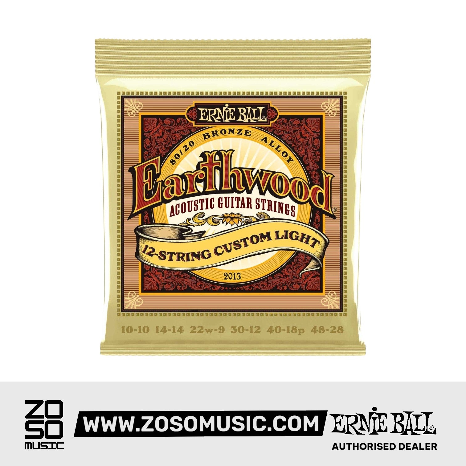 Ernie Ball Earthwood Custom Light 12-String 80/20 Bronze Acoustic Guitar Strings | Zoso Music Sdn Bhd