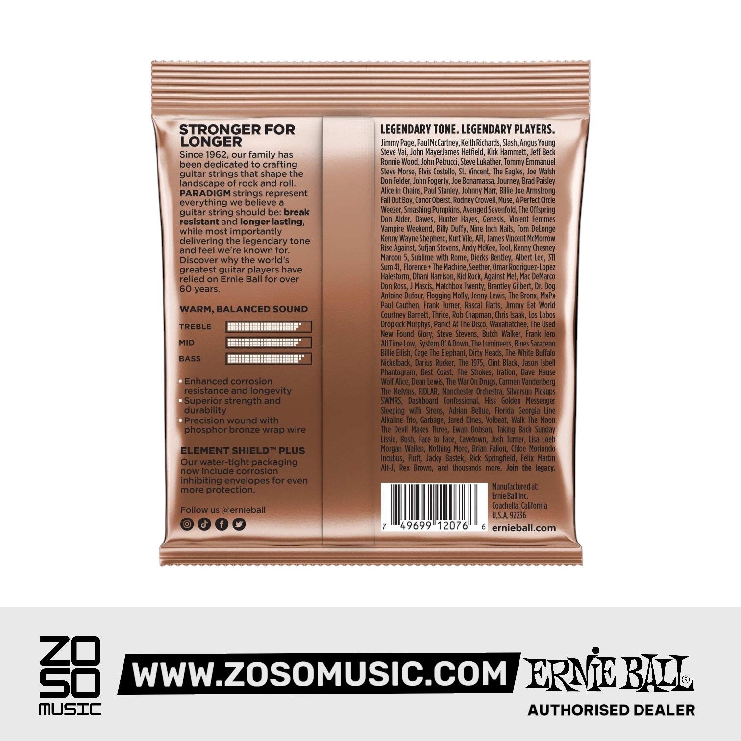 Ernie Ball Paradigm Medium Light Phosphor Bronze Acoustic Guitar Strings, 12-54