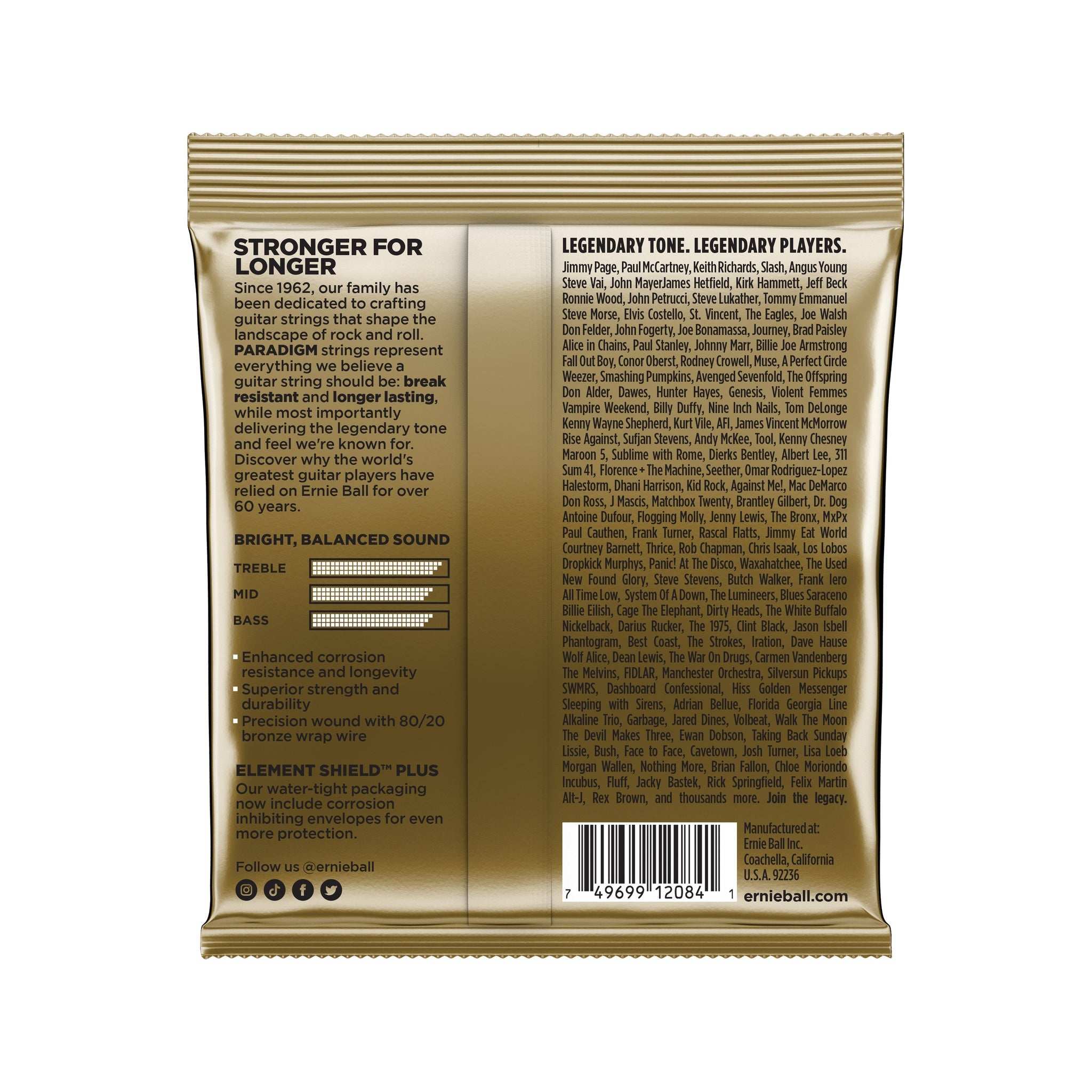 Ernie Ball Paradigm Medium 80/20 Bronze Acoustic Guitar Strings, 13-56