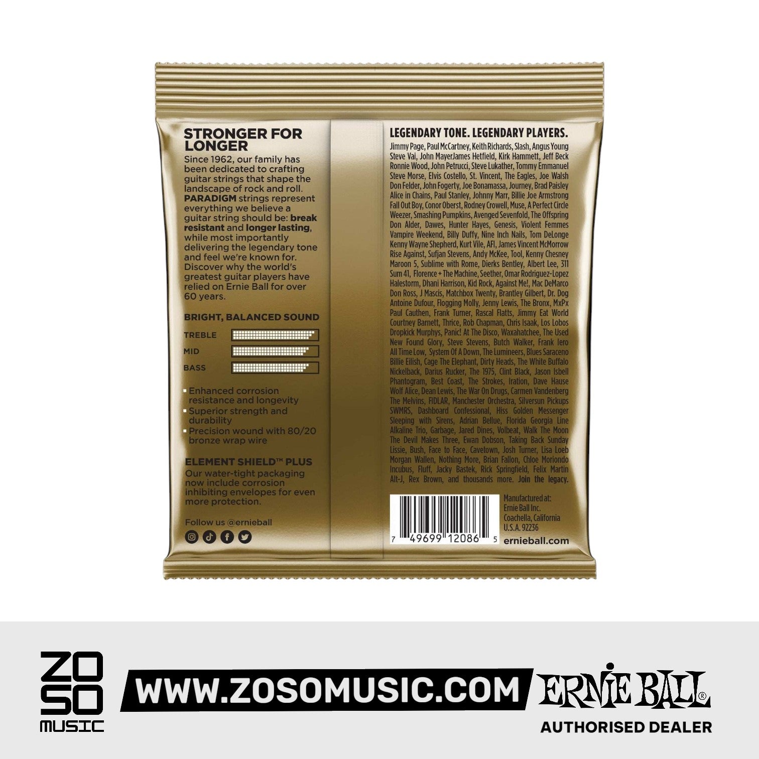 Ernie Ball Paradigm Medium Light 80/20 Bronze Acoustic Guitar Strings, 12-54