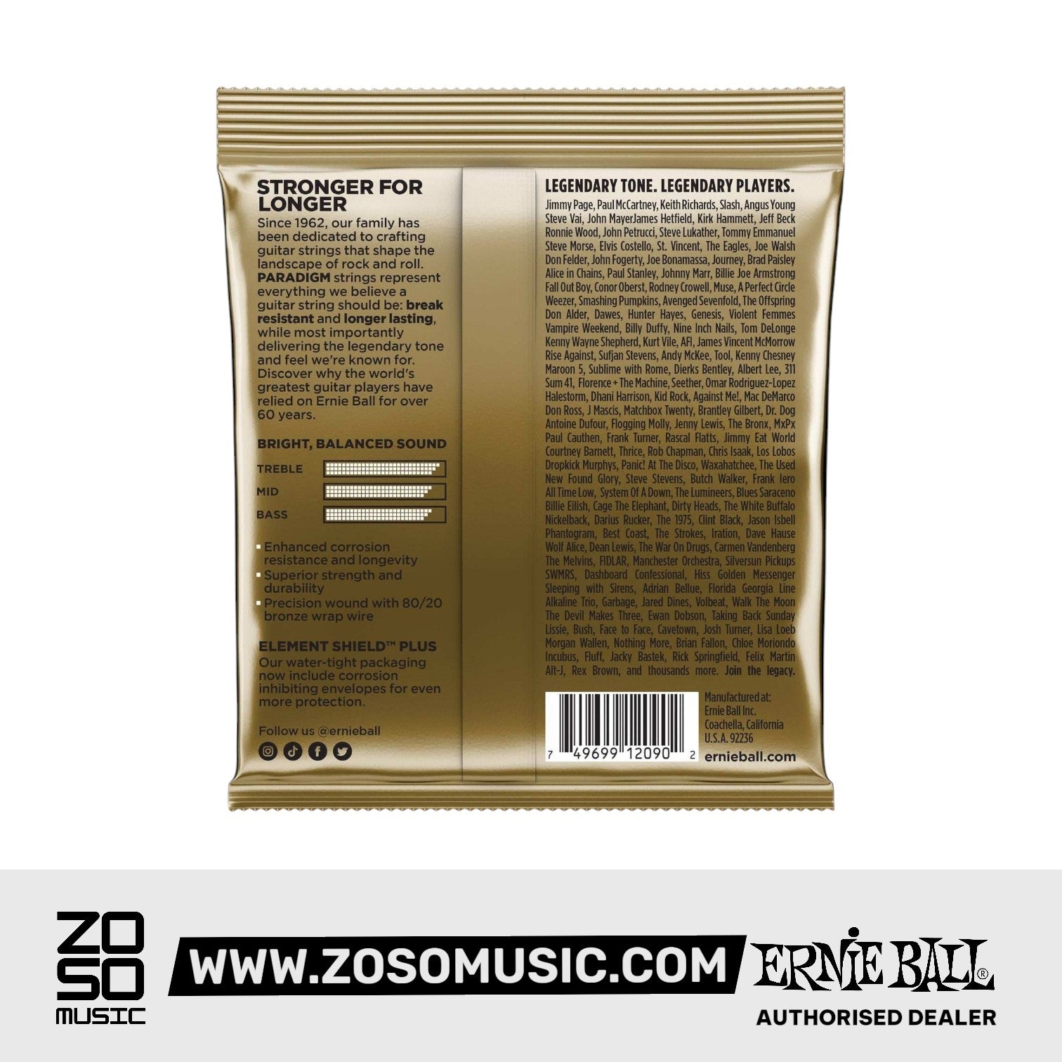 Ernie Ball Paradigm Extra Light 80/20 Bronze Acoustic Guitar Strings, 10-50