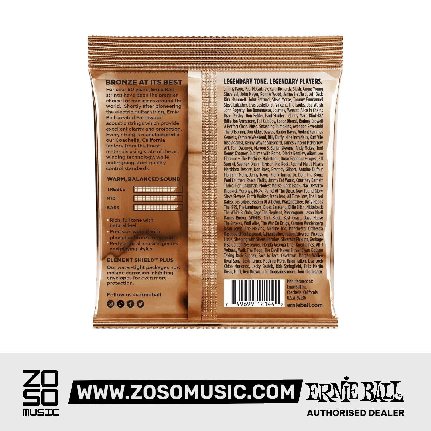 Ernie Ball Earthwood Medium Phosphor Bronze Acoustic Guitar Strings, 13-56