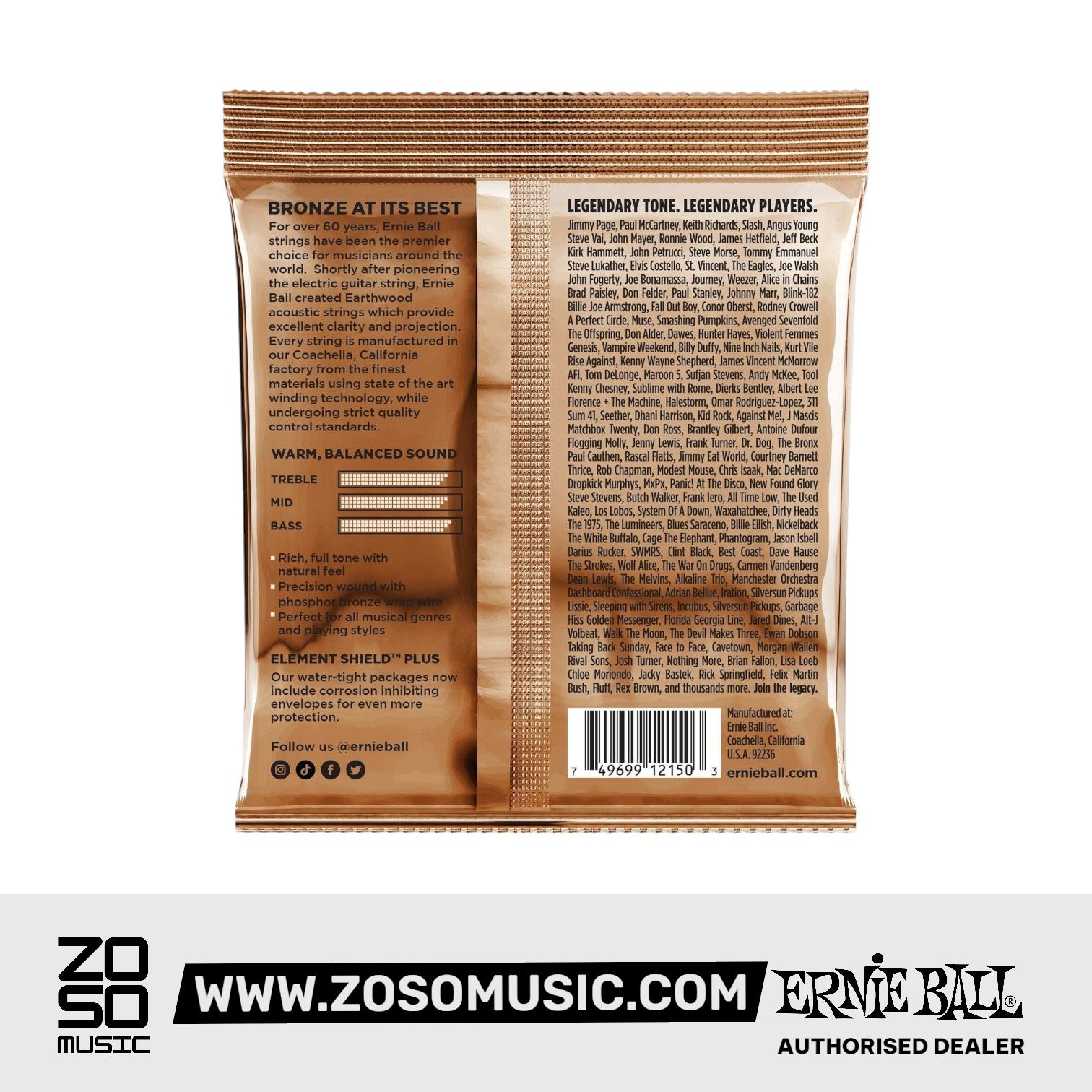 Ernie Ball Earthwood Extra Light Phosphor Bronze Acoustic Guitar Strings, 10-50